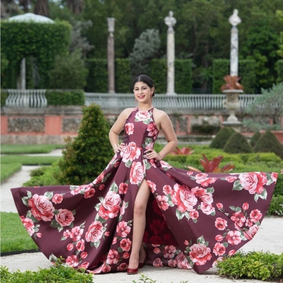 B. Smart Dresses & Skirts - B. Smart Backless Floral Gown in Burgundy and Pink 7
